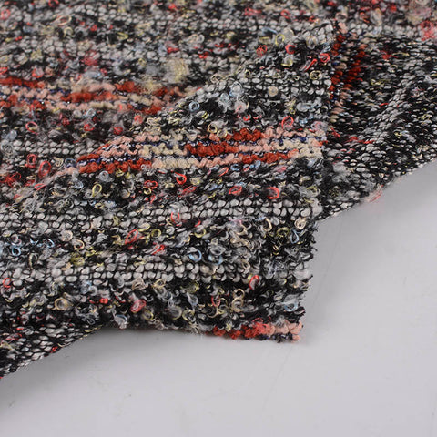 Red Horizontal-Stripe Bouclé, Polyester