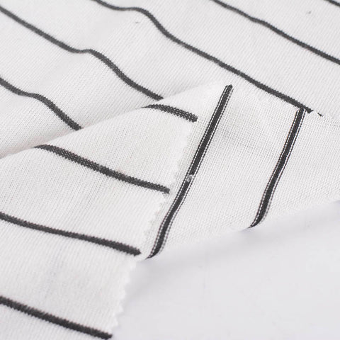 Black Horizontal-Stripe Chunky Knit, Poly-Viscose, 200 gsm, 155 cm
