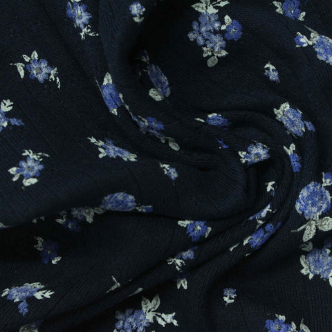 Blue Floral Rib Knit, Cotton