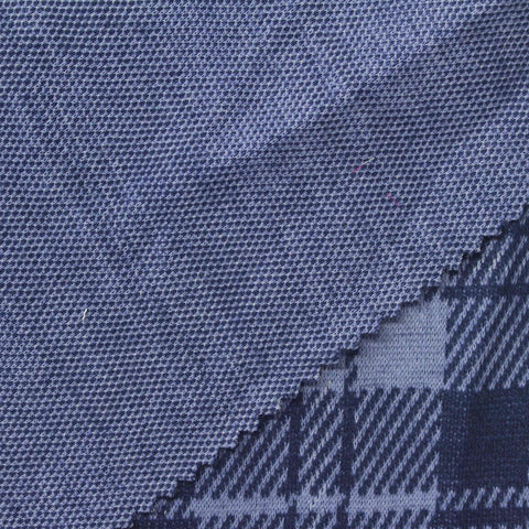 Blue Plaid Interlock Knit, Polyester
