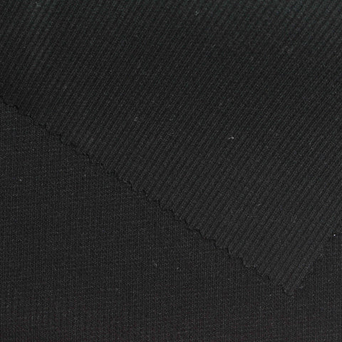 Polyester Viscose Stretch Rib Knit Fabric, 320 gsm, 122 cm — Black