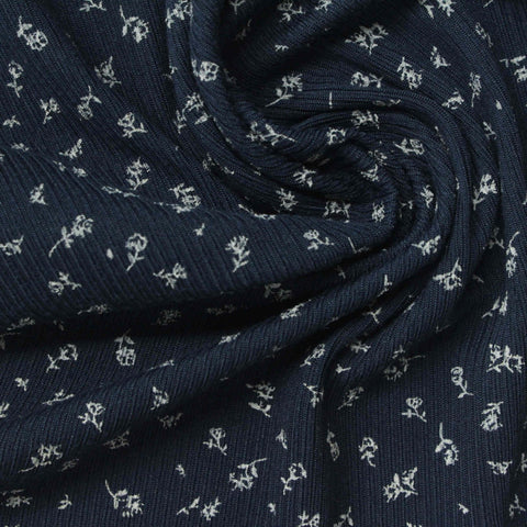 White Floral Rib Knit, Polyester, 205 gsm