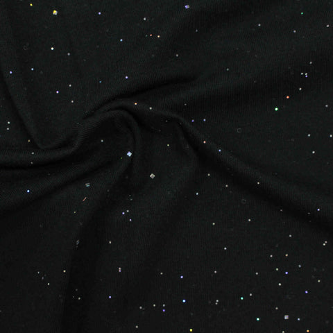 Black Glitter Jersey Knit, Cotton, 175 gsm