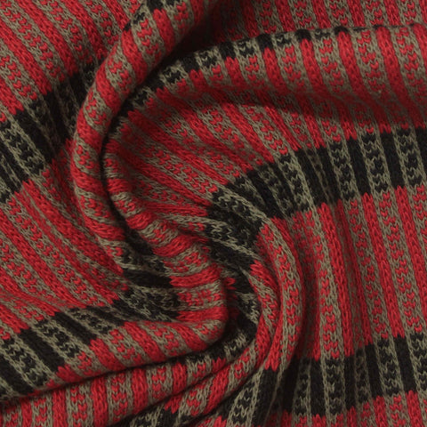 Red Vertical-Stripe Jacquard, Cotton-Poly