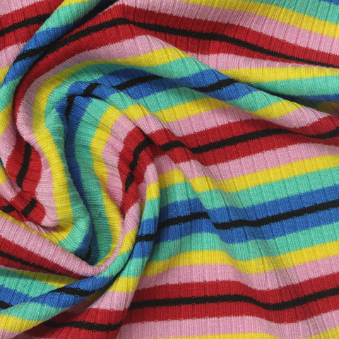Multicolor Horizontal-Stripe Rib Knit, Viscose