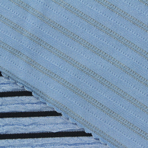 Light Blue Horizontal-Stripe Knit, Polyester, 220 gsm