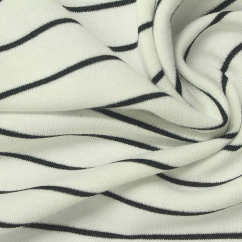 White Horizontal-Stripe Rib Knit, Polyester, 240 gsm