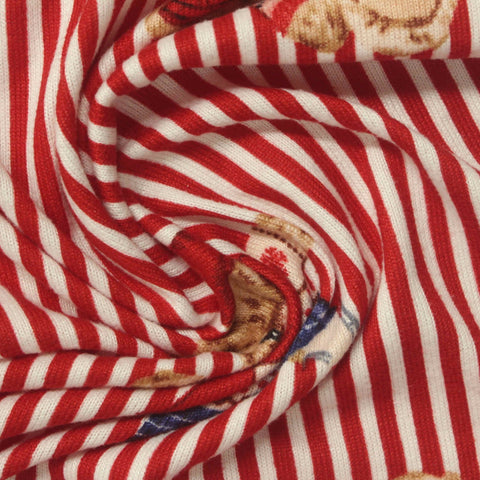Printed Brushed Polyester Stretch Chunky Knit Fabric, 190 gsm, 165 cm — Red