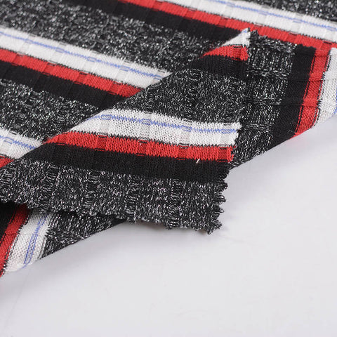 Black Vertical-Stripe Rib Knit, Poly-Metallic