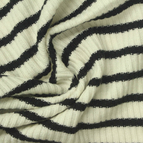 Cream Horizontal-Stripe Rib Knit, Viscose-Poly, 220 gsm