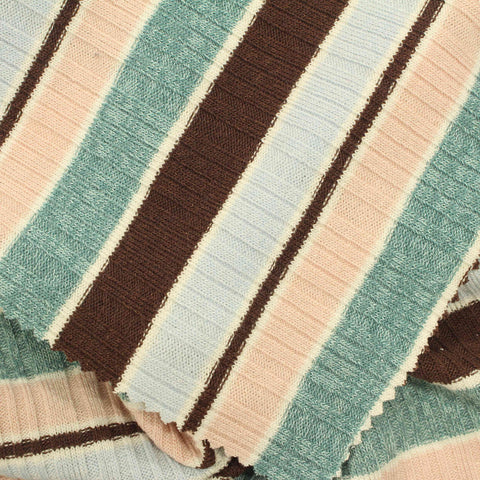 Brown Horizontal-Stripe Rib Knit, Poly-Viscose, 294 gsm