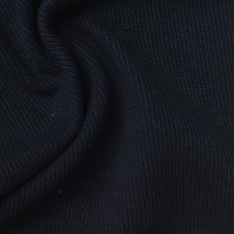 Cotton Polyester Stretch Rib Knit Fabric, 370 gsm, 128 cm — Navy
