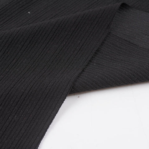 Yarn-Dyed Polyester Stretch Knit Fabric, 340 gsm, 150 cm — Black, ref EF-10751