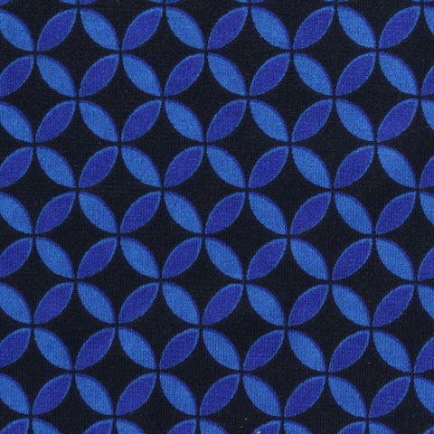 Blue Geometric Ponte Knit, Viscose-Poly