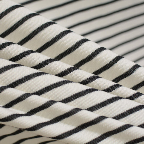 Black Horizontal-Stripe Knit, Poly-Cotton, 190 gsm
