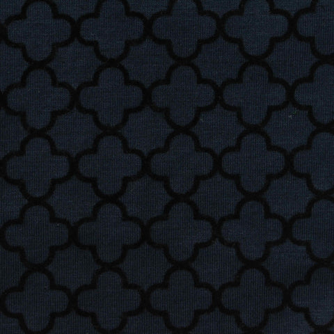 Flocked Polyester Viscose Stretch Jersey Knit Fabric, 220 gsm, 160 cm — Navy