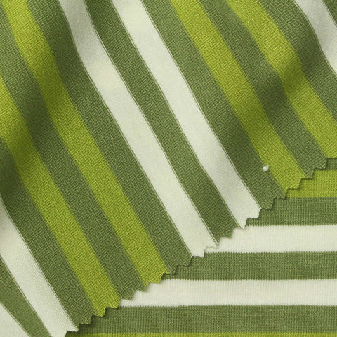 Green Horizontal-Stripe Jersey Knit, Viscose, 291 gsm
