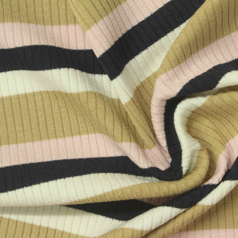 Striped Viscose Stretch Rib Knit Fabric, 250 gsm, 130 cm — Multi