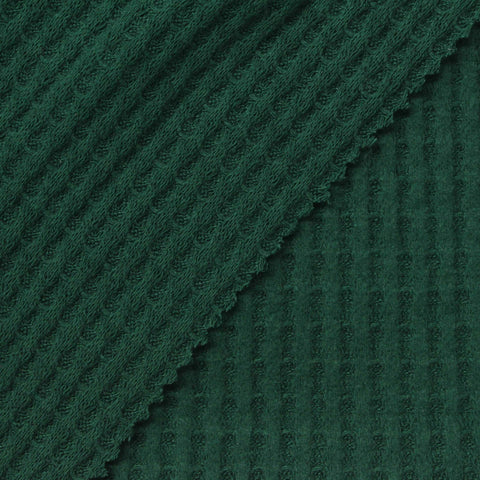 Brushed Polyester Viscose Stretch Waffle Knit Fabric, 210 gsm, 150 cm — Green