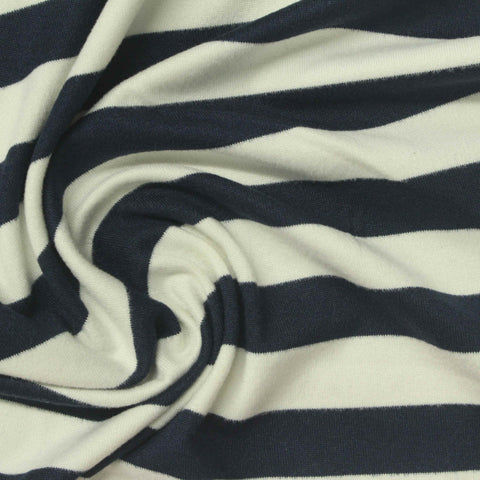 Navy Horizontal-Stripe Milk Silk Knit, Polyester