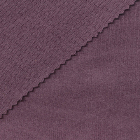 Brushed Cotton Viscose Stretch Rib Knit Fabric, 260 gsm, 154 cm — Purple