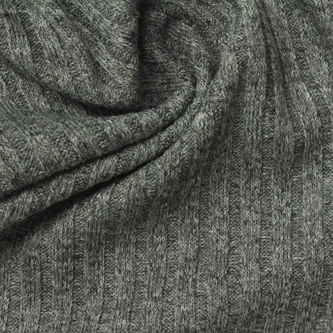 Grey Heathered-Marl Rib Knit, Polyester, 280 gsm