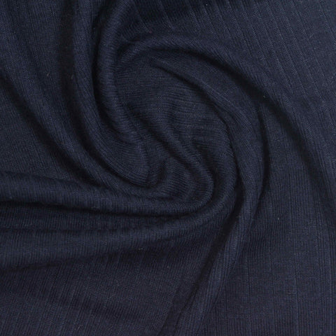 Cotton Viscose Stretch Rib Knit Fabric, 185 gsm, 150 cm — Navy