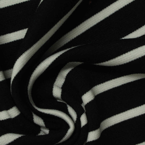 Black Horizontal-Stripe Ponte Knit, Viscose-Poly, 320 gsm