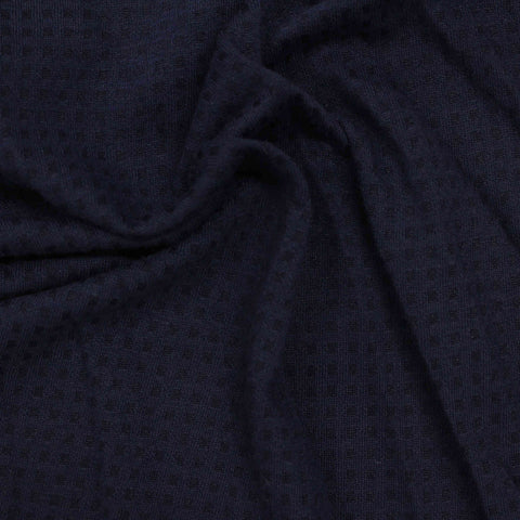 Dark Blue Tone-on-Tone Square Jacquard, Poly-Cotton, 140 gsm