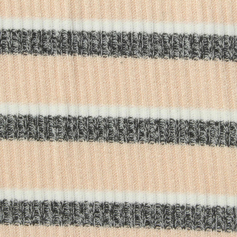 Peach Horizontal-Stripe Rib Knit, Viscose-Poly