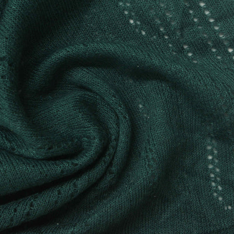 Dark Green Vertical-Eyelet Rib Knit, Poly-Viscose