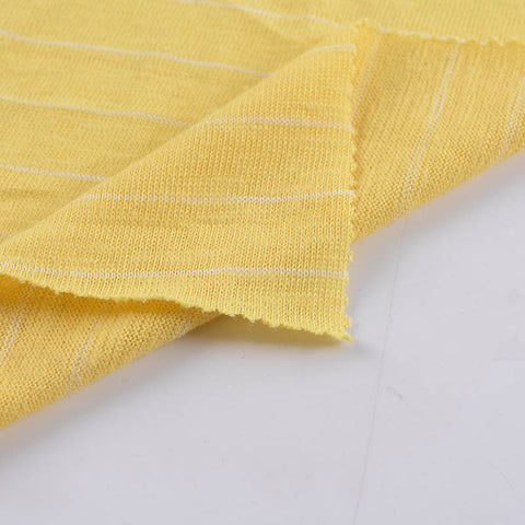 White Horizontal-Stripe Jersey Knit, Polyester, 136 gsm