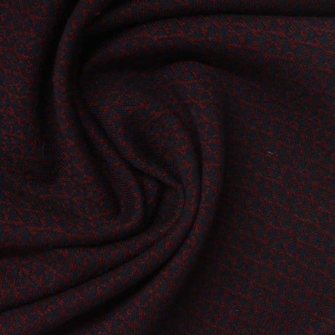 Dark Red Geometric Jersey Knit, Cotton-Poly