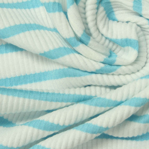 Light Blue Horizontal-Stripe Crepe, Poly-Viscose
