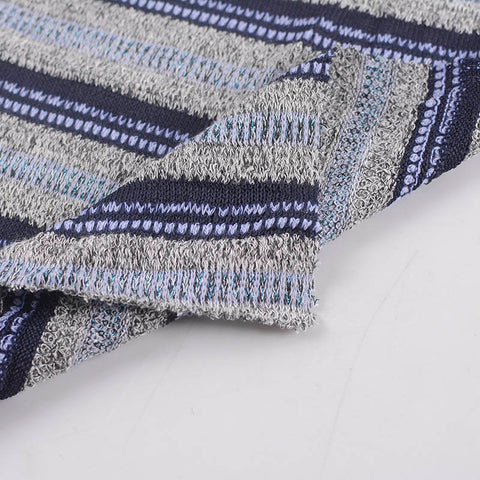 Dark Blue Horizontal-Stripe Chunky Knit, Poly-Viscose, 199 gsm