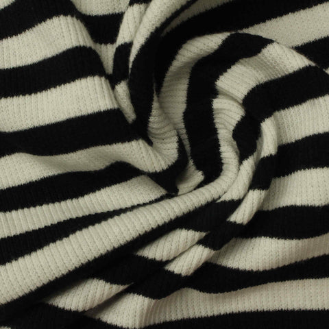 Black Diagonal-Stripe Rib Knit, Cotton-Poly
