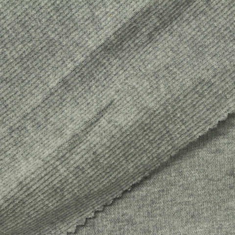 Light Grey Heathered-Marl Rib Knit, Poly-Cotton, 330 gsm