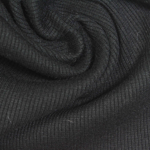 Cotton Polyester Stretch Rib Knit Fabric, 333 gsm, 120 cm — Black