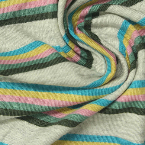 Blue Horizontal-Stripe Jersey Knit, Viscose, 190 gsm