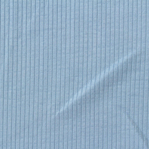 Viscose Polyester Stretch Rib Knit Fabric, 300 gsm, 155 cm — Blue
