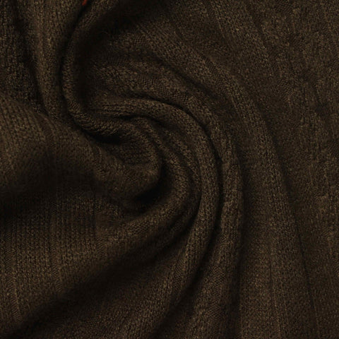 Dark Brown Vertical-Stripe Rib Knit, Viscose-Poly
