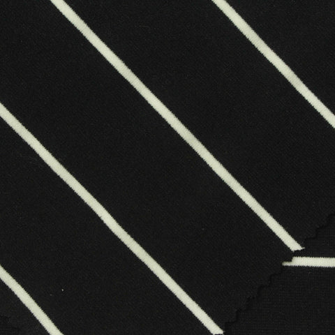 White Horizontal-Stripe Ponte Knit, Cotton-Poly, 271 gsm