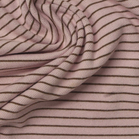 Brown Horizontal-Stripe Birdseye Knit, Polyester, 280 gsm