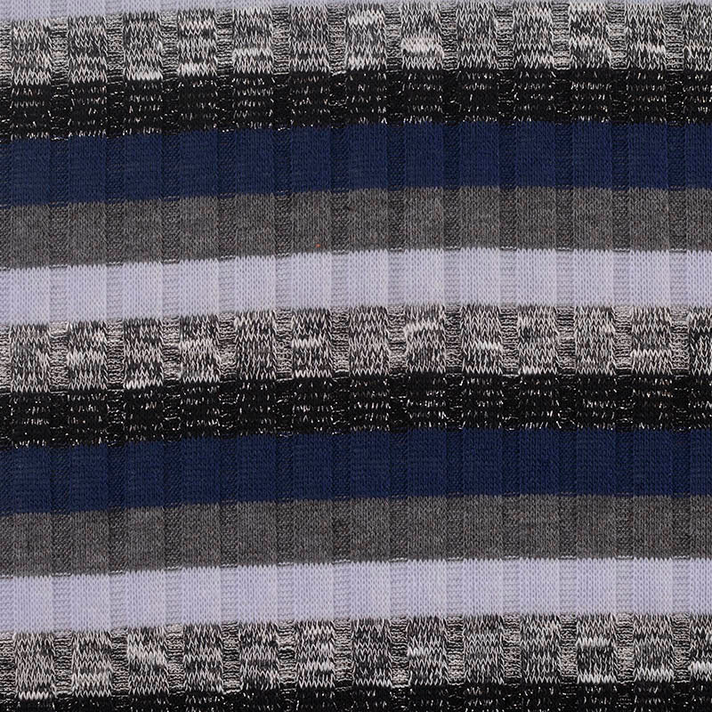 Navy Horizontal-Stripe Rib Knit, Polyester, 175 gsm