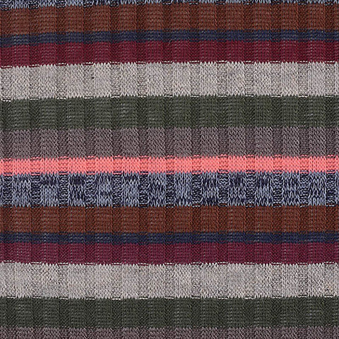 Brown Horizontal-Stripe Rib Knit, Polyester, 162 gsm