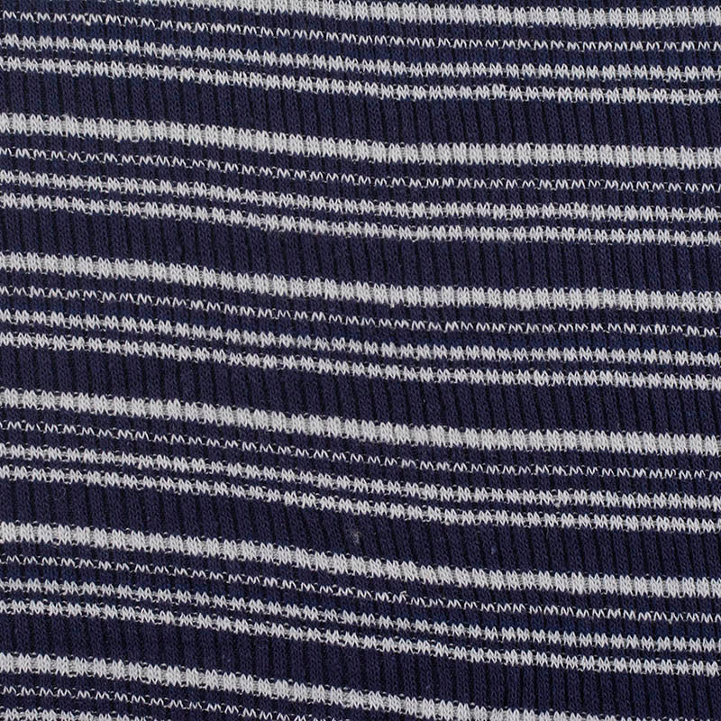 Navy Horizontal-Stripe Rib Knit, Poly-Cotton, 174 gsm