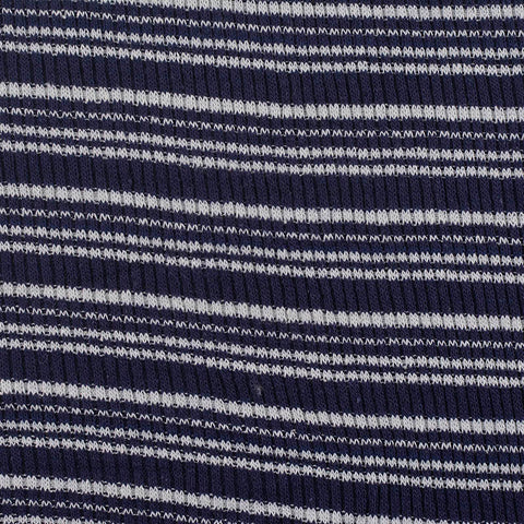 Navy Horizontal-Stripe Rib Knit, Poly-Cotton, 174 gsm