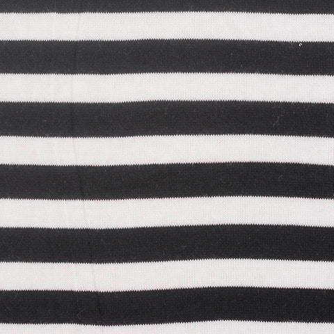 Black Horizontal-Stripe Jersey Knit, Poly-Viscose, 159 gsm