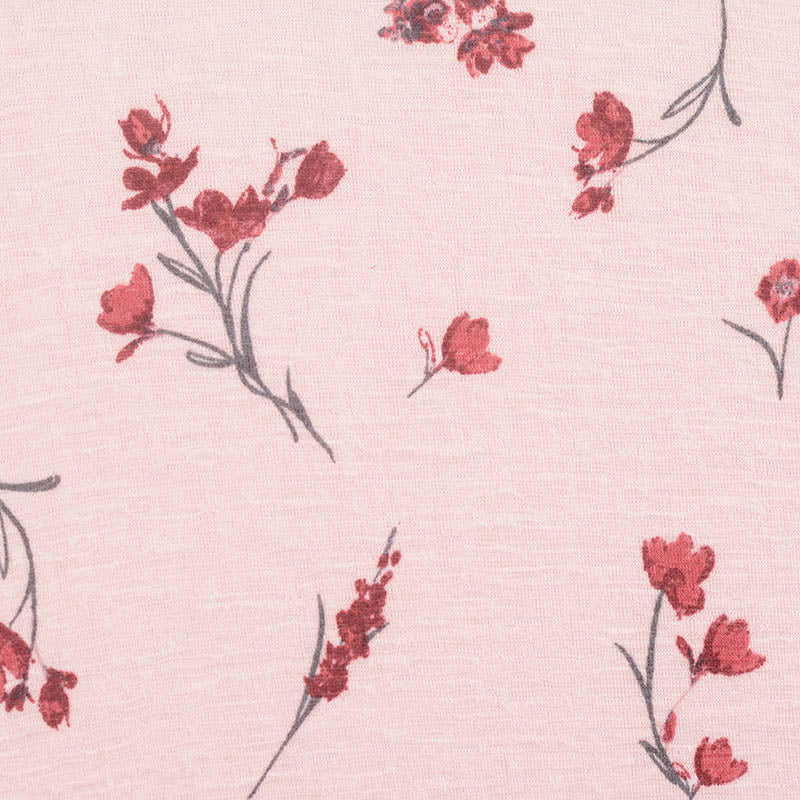 Red Floral Interlock Knit, Polyester
