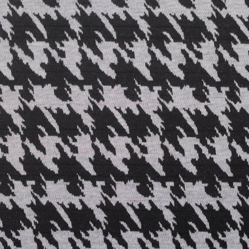 Black Houndstooth Interlock Knit, Polyester, 227 gsm